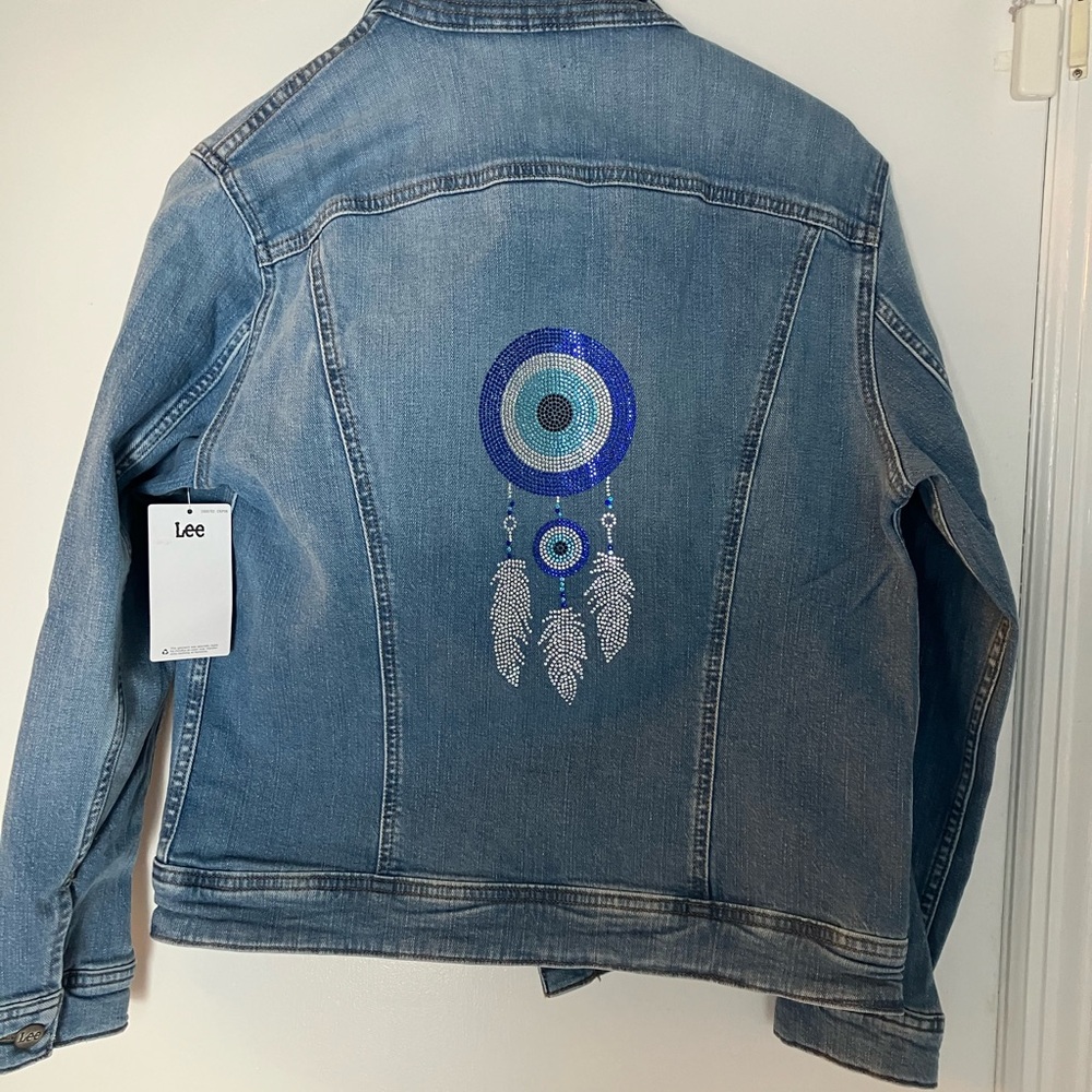 LADIIES custom made evil eye denim jacket.  NWT.